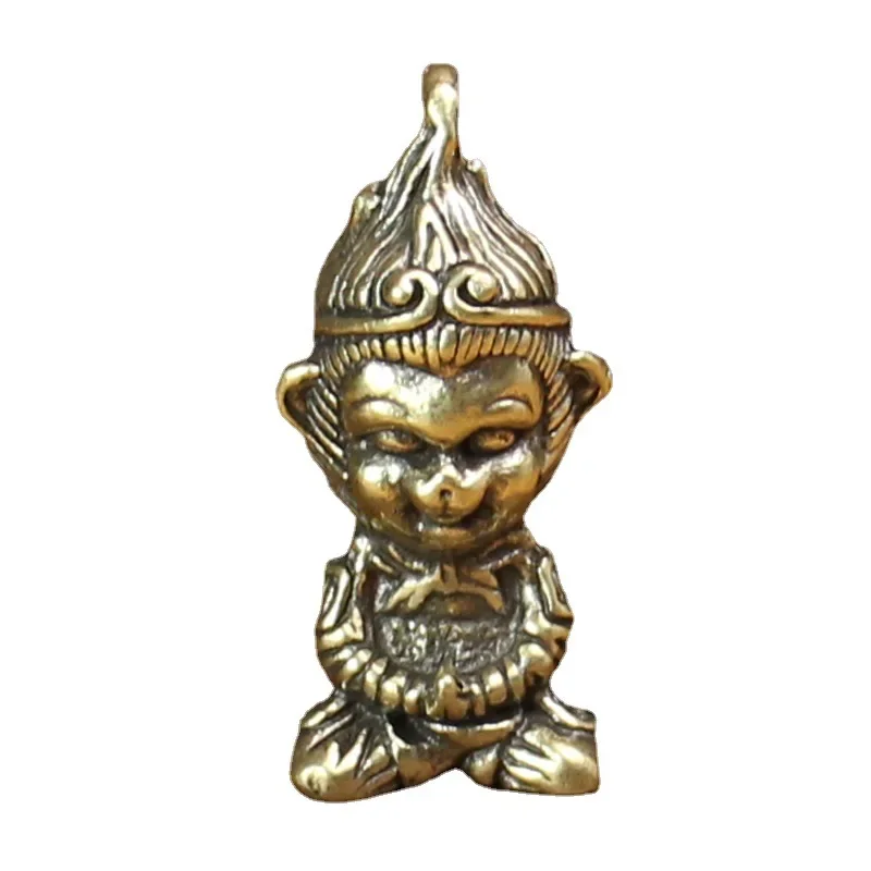 Ретро Бронзовый Sun Wukong брелок Подвеска винтажная латунная китайская статуя бога