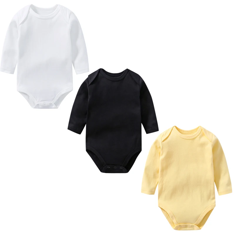 3Pcs Newborn Baby Clothes Boy Girl Romper Bodysuit Unisex Solid Color Long Sleeve Onesie Undershirts Utfit 0-24 Months