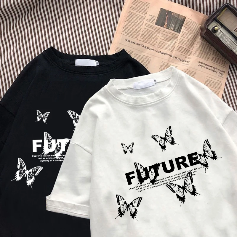 

Harajuku Butterfly Short Sleeve Tshirt Letter Print Graphic T Shirts Women T Shirts Summer Top Casual Oversized T Shirt Clothing