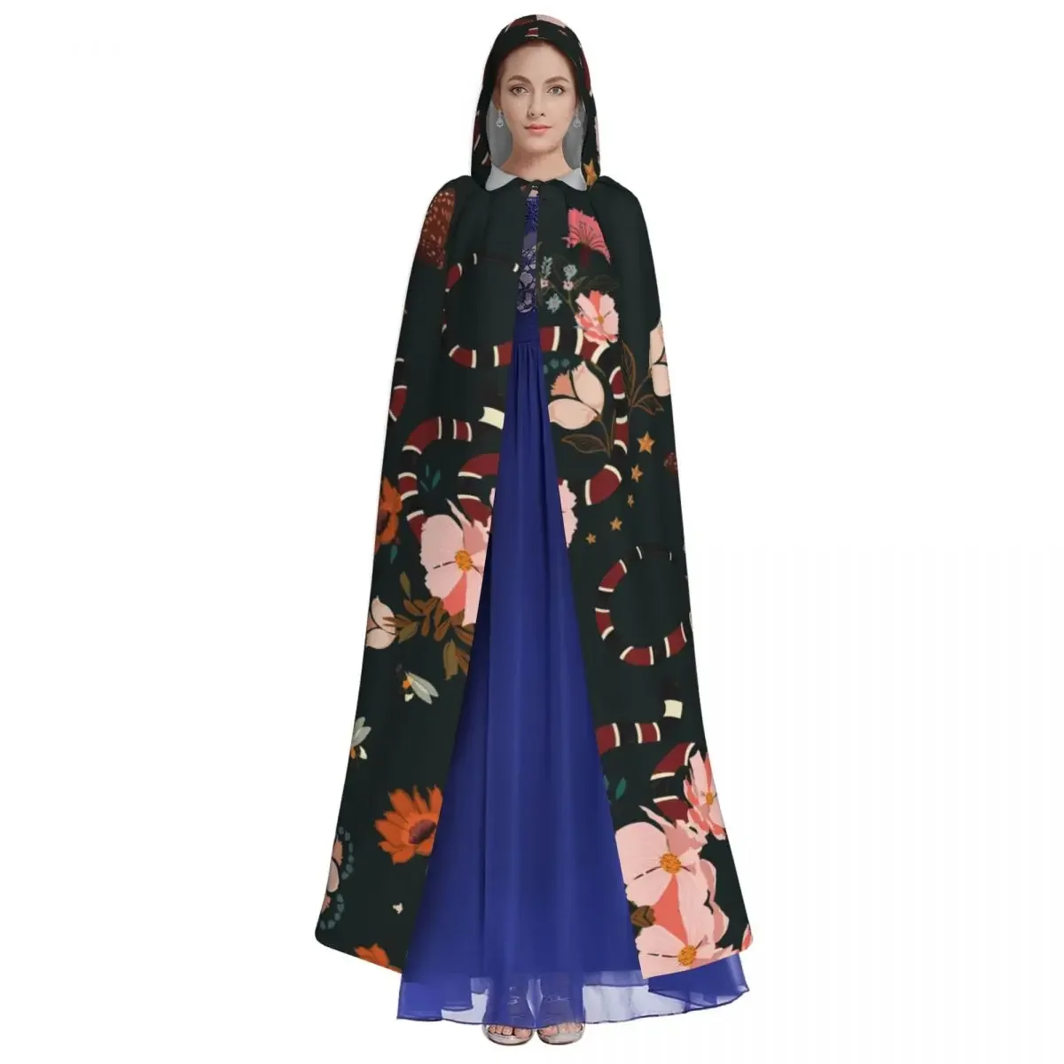 Женское длинное платье-змея с капюшоном и цветочным принтом