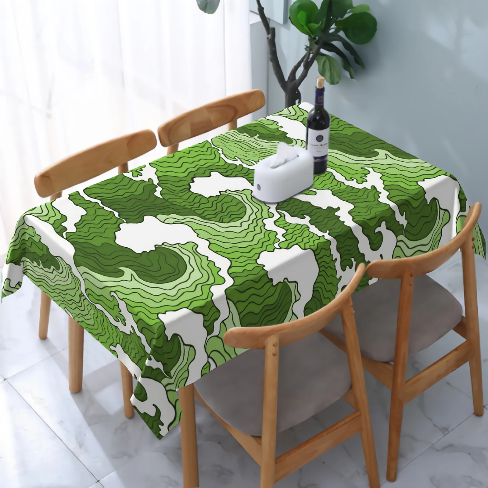

Japanese Green White Wave Rectangle Table Cloth 54x72 Inch Cartoon Anime Sea Water Texture Washable Wrinkle Fitted Table Cover