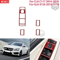 mmii carbon fiber car window lift switch button frame cover decoration sticker for mercedes benz cla c117 gla x156 2014 2019