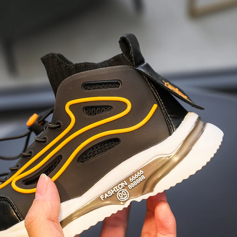 Kids Flying Woven Casual Sports Shoes 2022 Autumn Breathable Fabric Mid-top Thick-soled Boys' Shoes All-match Girls' Shoes