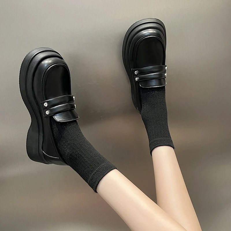 

Туфли-оксфорды женские на платформе, повседневные кроссовки на плоской подошве, без застежки, с круглым носком, кожаная классическая обувь, ...