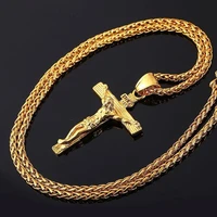 men women 316l stainless steel gold color retro religious christian jewelry cross pendant necklace crucifix jesus