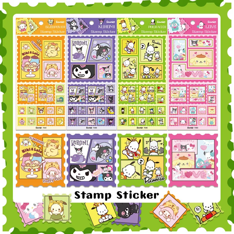 

Sanrio Stamp Series Goo Card Goo Plate Stickers Kulomi Melody Handbook Material Decoration Ins Wind DIY Small Card Stickers
