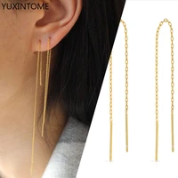 yuxintome 925 sterling silver needle double line simple bar long tassel chain drop dangle earrings for women jewelry gifts