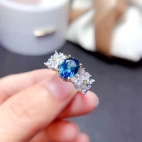 meibapj natural london blue topaz flower ring for women real 925 sterling silver fine wedding jewelry