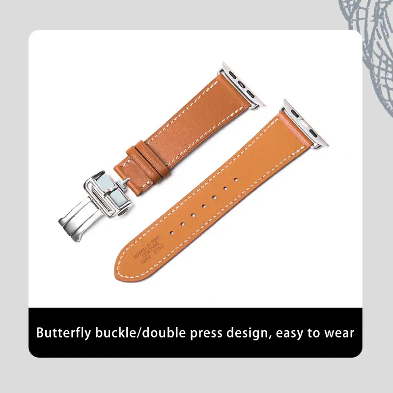 High-quality Genuine Leather Strap For Apple Watch Band Deployment Buckle Bracelet For Apple Watch iWatch Ultra 8 7 6 SE 5 4 3 2