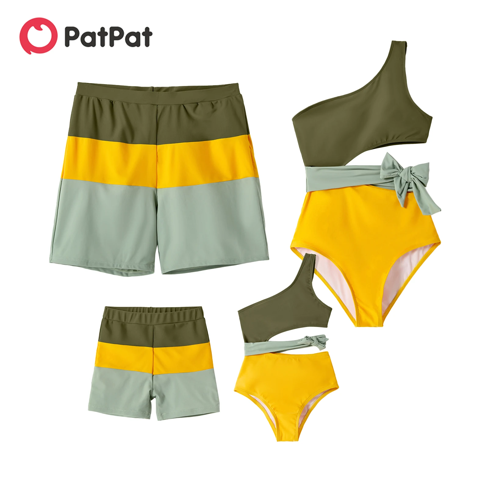 PatPat Family Matching Colorblock One Shoulder One-piece Swimsuit and Swim Trunks