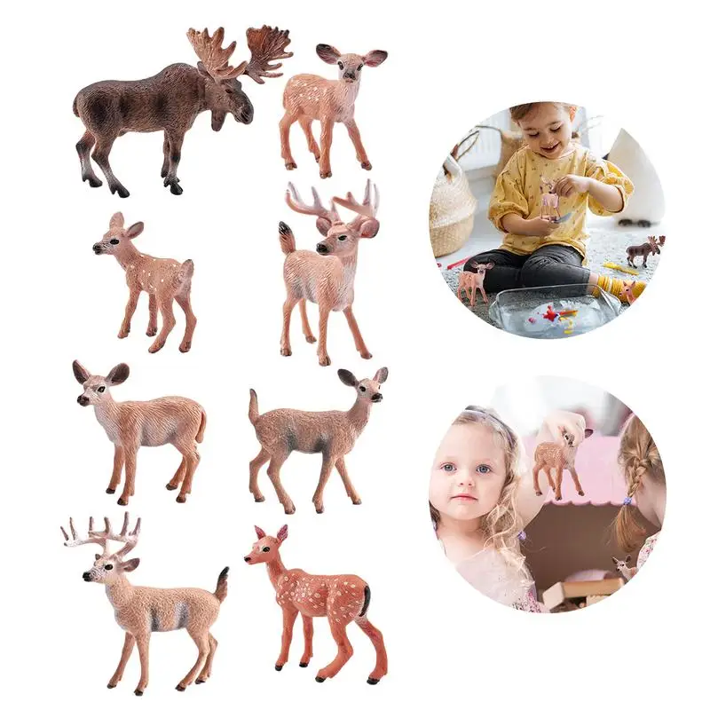 

Deer Figurine Toys 8 Pcs Realistic Mini Deer Fawn Figurines Toy Forest Animals Figures Deer Figurines Cake Toppers Educational