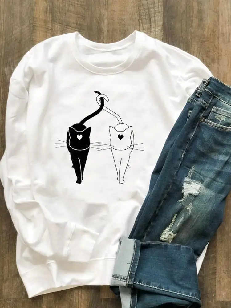 

Cat Love Trend Cute Fashion Print Pullovers Graphic Sweatshirts Autumn Spring O-neck Clothes Casual Women Clothing