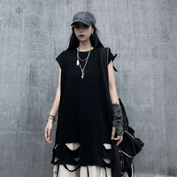 gothic punk black tank top t shirt man womens summer 2022 new harajuku versatile loose hollow out camisole sleeveless tops