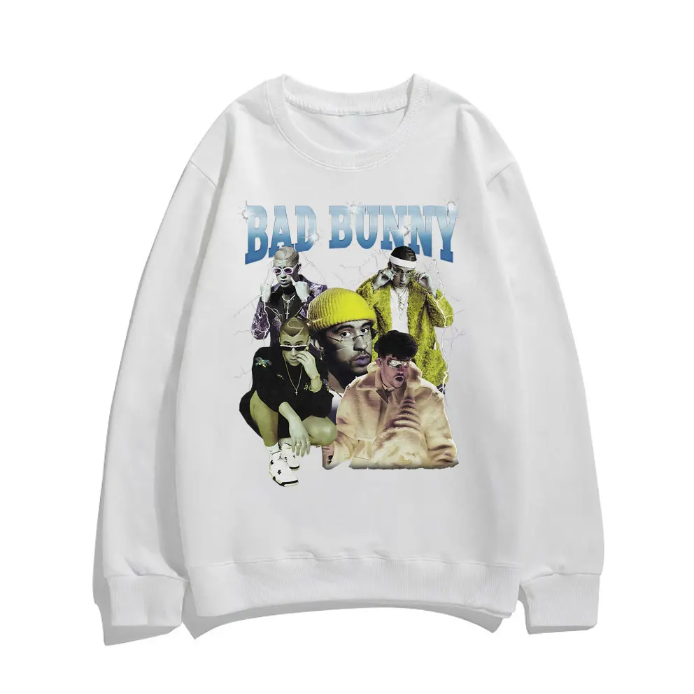 Awesome Bad Bunny Printed Sweatshirt Long Sleeve Crew Neck Men Women Harajuku Brand Design Streetwear Mens Vintage Sweatshirts