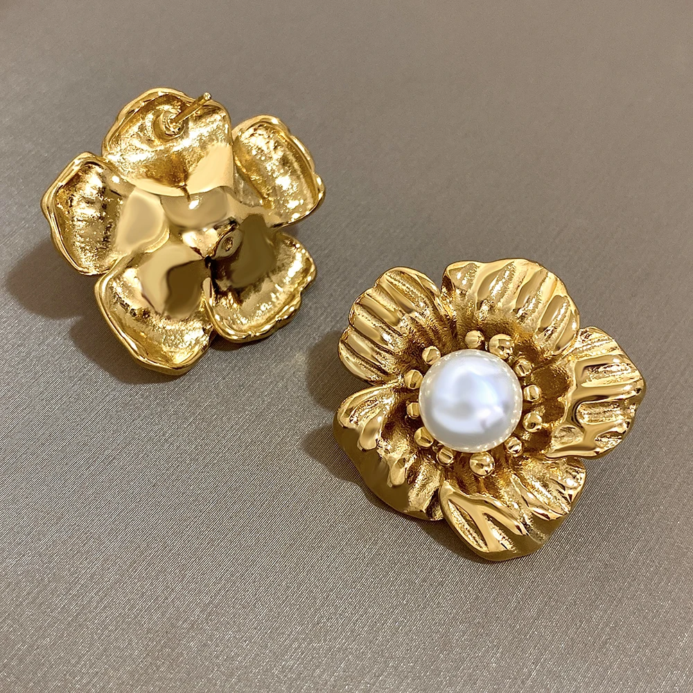 Женские серьги-гвоздики с искусственным жемчугом из нержавеющей стали