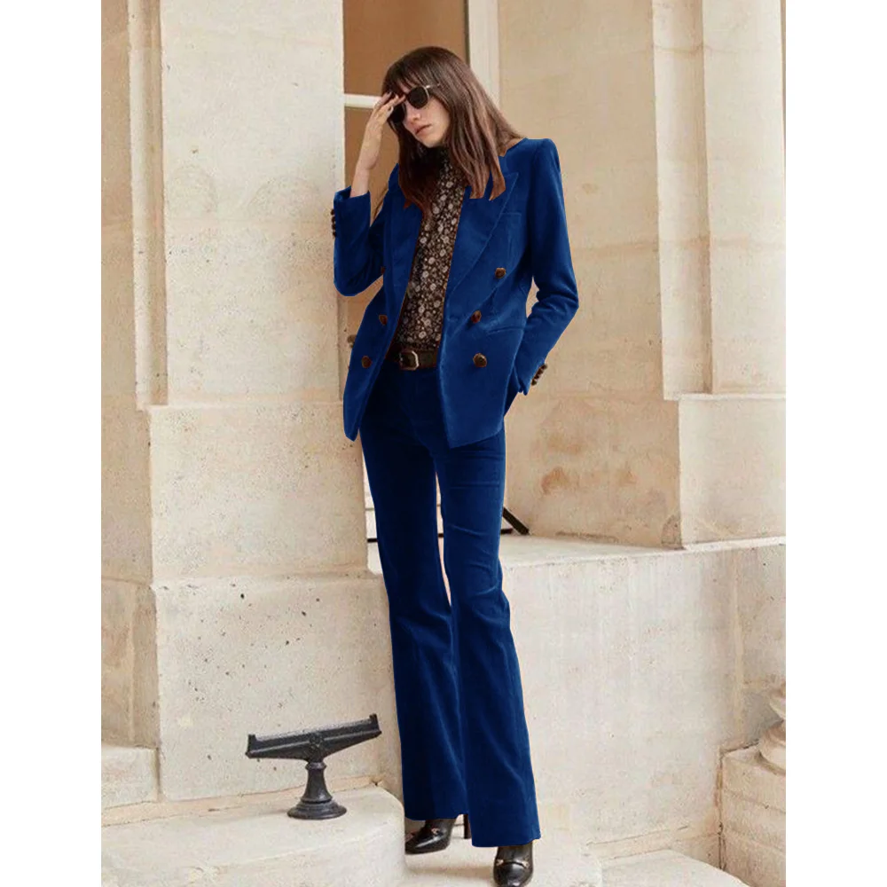 Женский костюм из двух предметов элегантный бархатный облегающий с двойным
