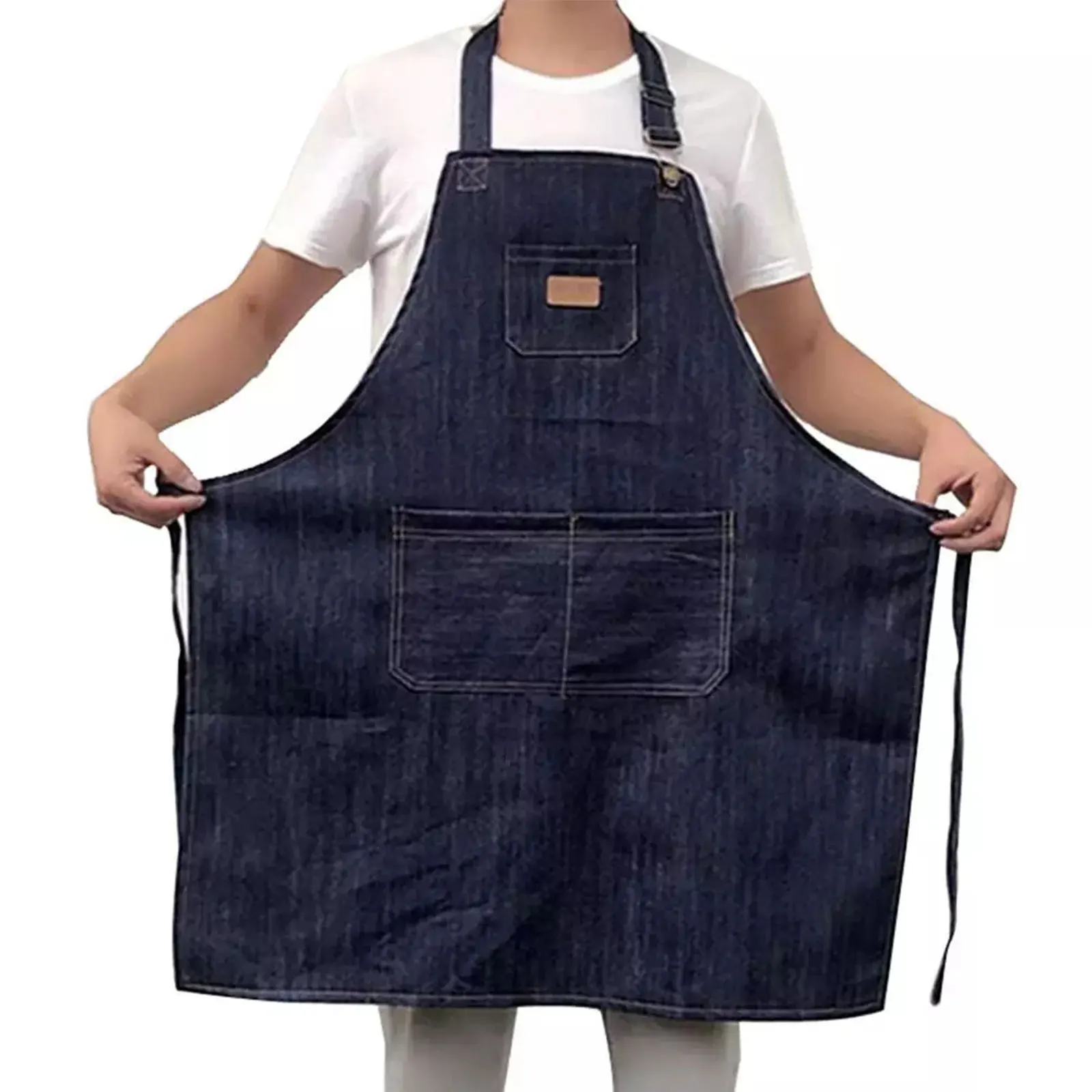 

Adults Apron Classic Denim Halter Apron Kitchen Barbecue Cooking Baking Coffee Shop Casual Apron