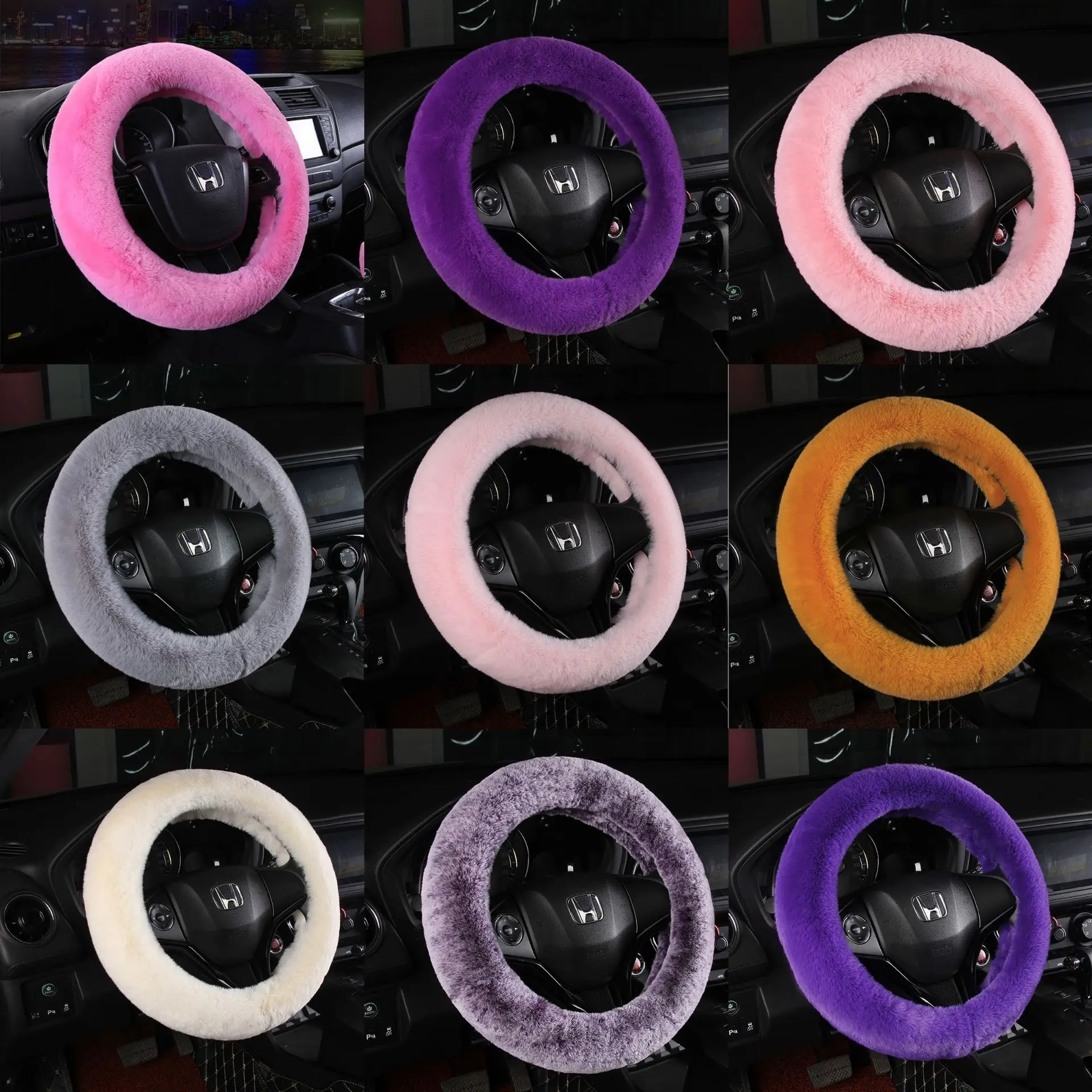 

Чехлы рулевого колеса автомобиля Универсальный плюшевый чехол на руль Kwaii, зимний искусственный мех, интерьер для девочек, подарок