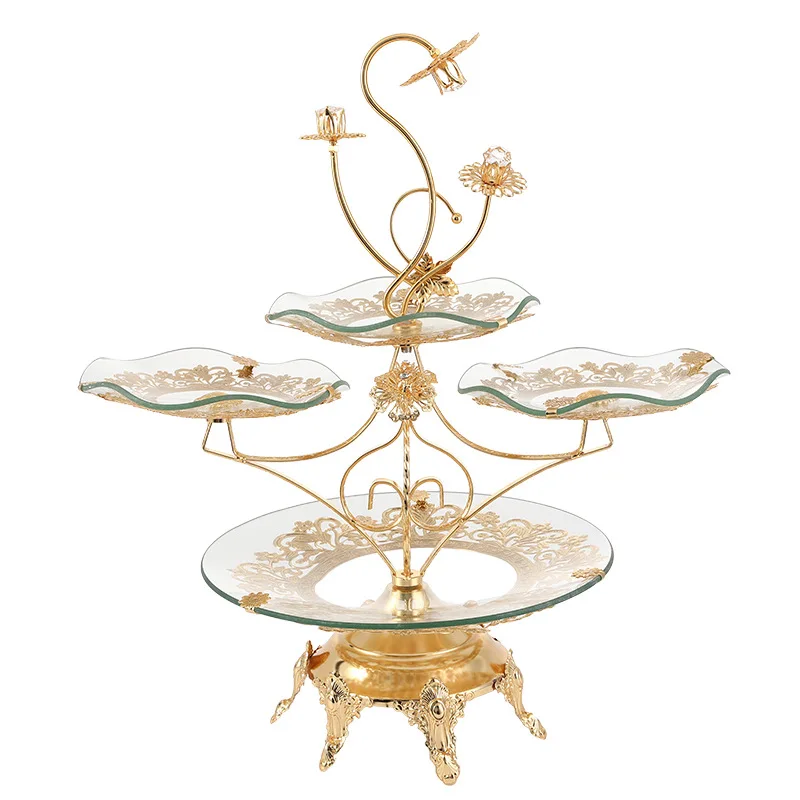 

Retro Micro Luxury Glass Fruit Plate Living Room Coffee Table Multi-Layer Shelf Decorative Ornaments Creative Snacks Candy Tray