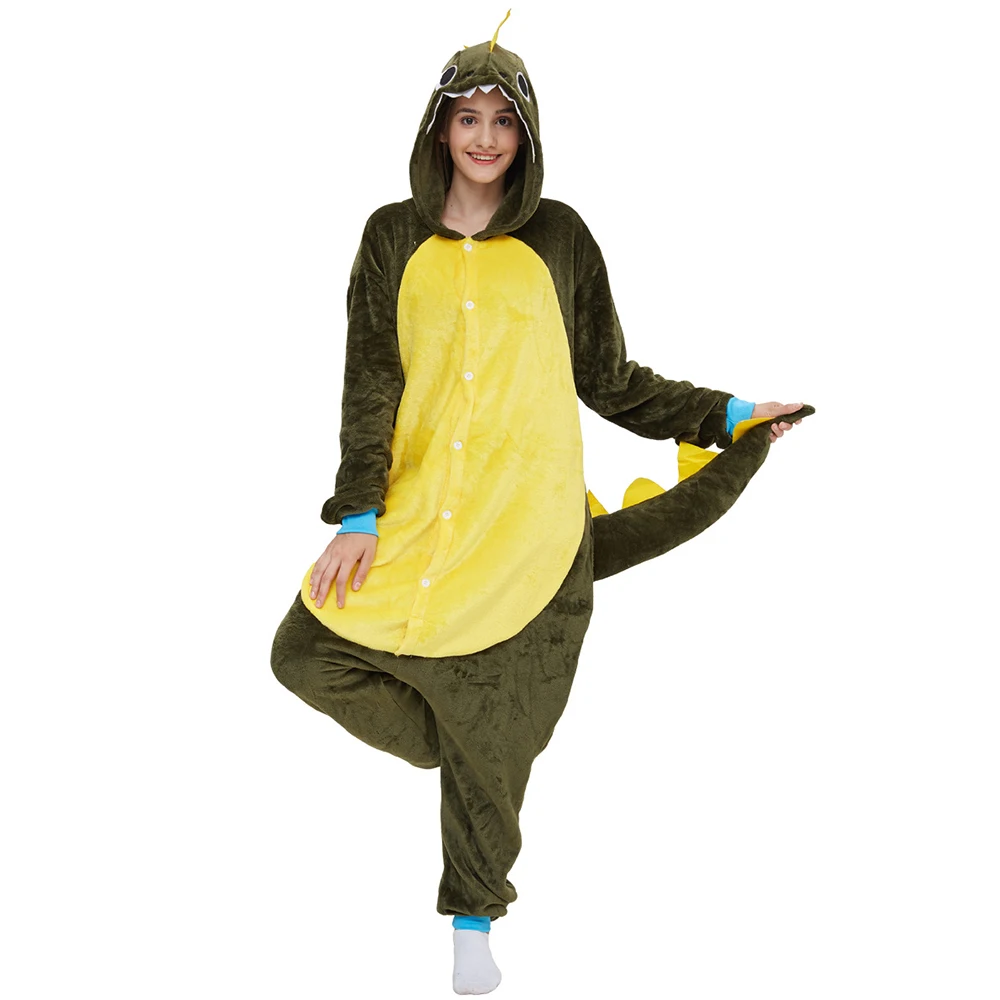 Unisex Adult Pajama Plush Onesie One Piece Dragon Animal Costume Flannel Cosplay Animal Halloween Costume Sleepwear Homewear