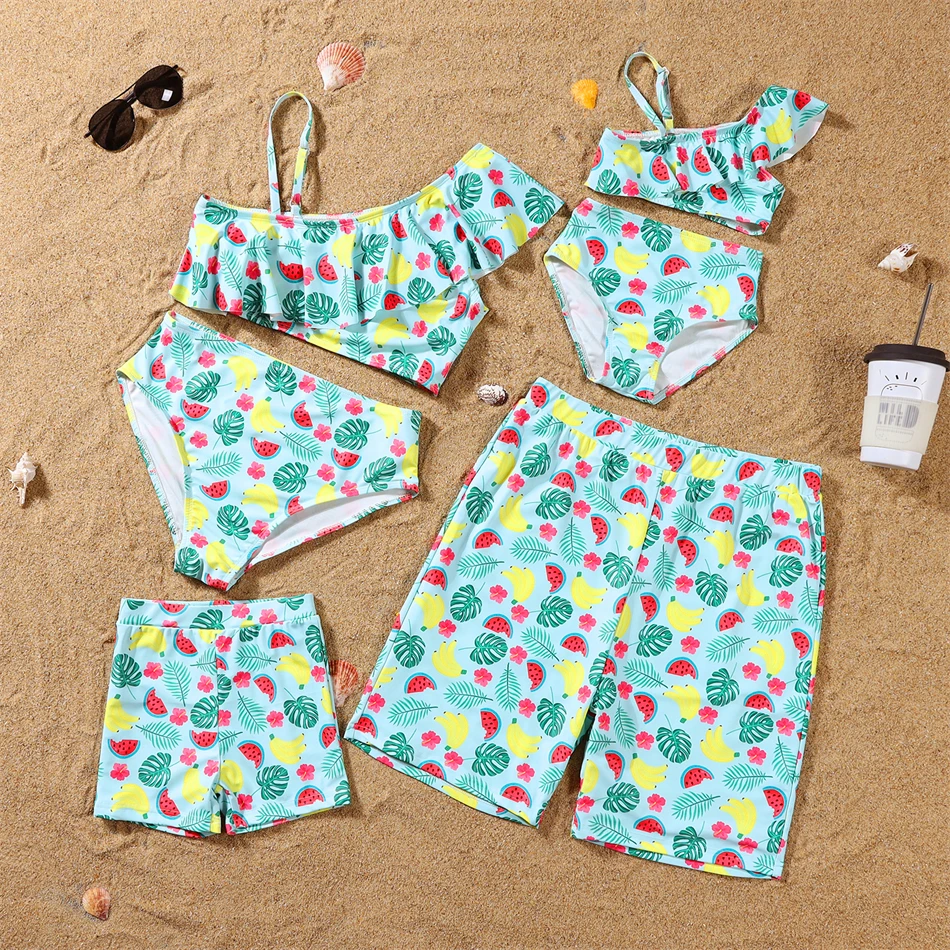 

Fruit Family Matching Swimsuits Off-shoulder Mother Daughter Swimwear Mommy and Me Bikini Clothes Outfits Father Son Swim Shorts