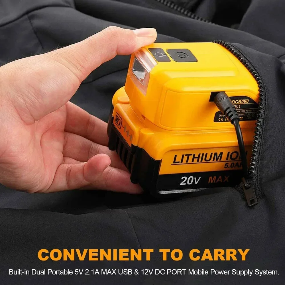 Зарядное устройство DCB090 Power USB для литий-ионных аккумуляторов DeWalt 20V MAX, адаптер-конвертер с LED-подсветкой и портом DC (art.: 3920d96ec29ea) - 3920d96ec29ea