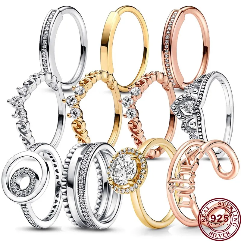 

New Hot 925 Silver Signature Series Logo Crown Women's Classic Ring For Wedding High Quality Gift Fashion Diy Charm Jewelry