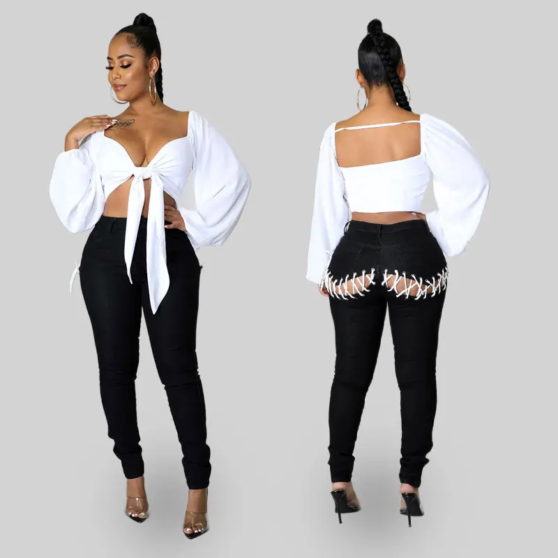 

Pencil New Jeans For Women Stretch Ripped Blue Black Skinny Denim Jean Pants 2022 Trendy Trouser Vaqueros Rotos Fashion Rope