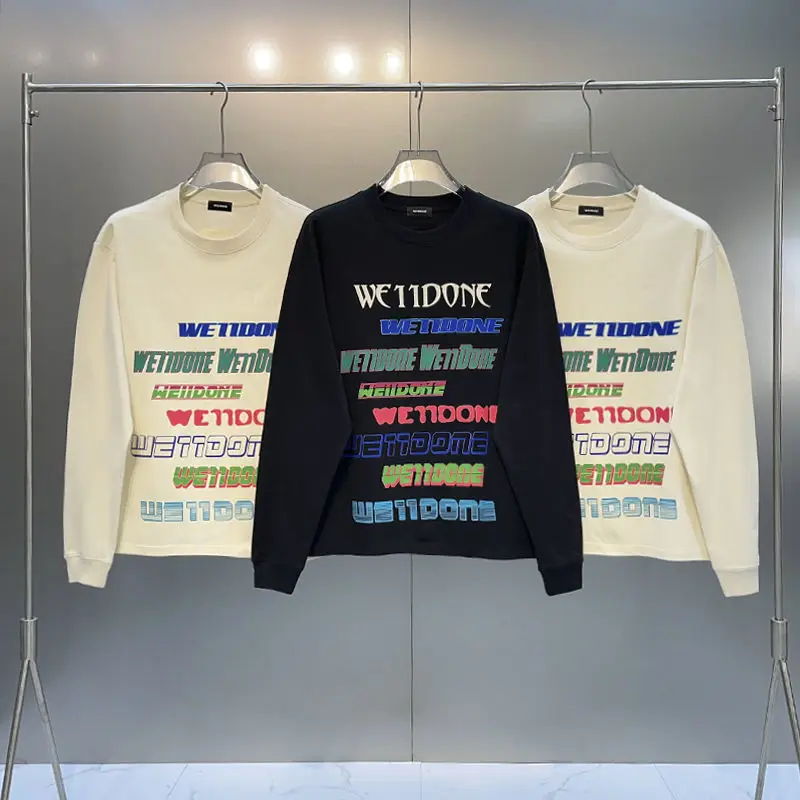 

Spring New We11done Cotton Hoodie Men's Rainbow Bullet Screen Print Top Loose Casual High Quality Sweater Couple