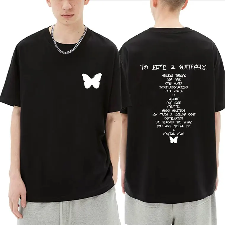 

Rapper Kendrick Lamar Tshirt To Pimp A Butterfly Album Double Sided Printed T-shirt Summer Men Women Hip Hop Rock T Shirts Tops