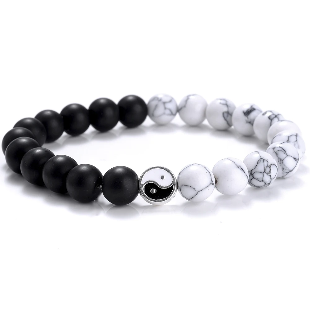 Модные черные и белые браслеты Taichi с подвесками 8 мм натуральный тигровый глаз
