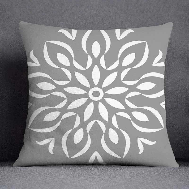 

Grey Low White Flower Pattern Printed Cushion Cover Sofa Office Decor Rainbow Pillow Cover Home Decor