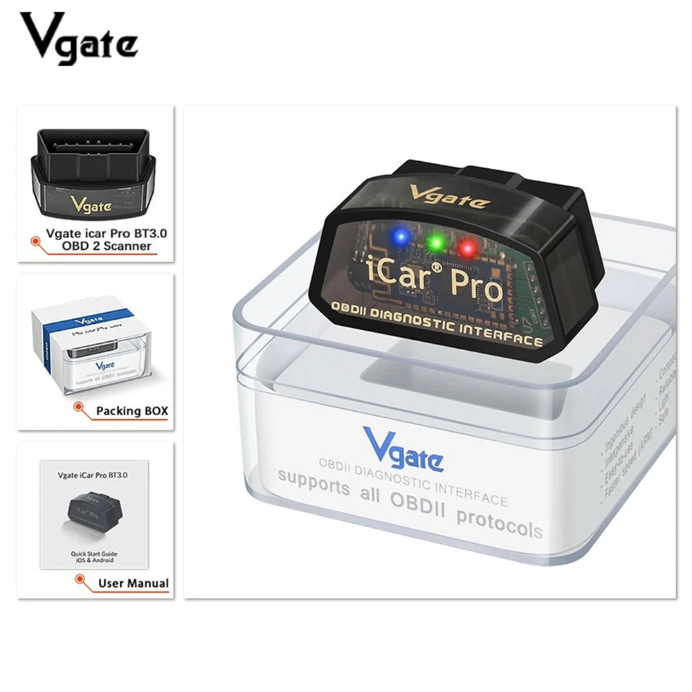 Vgate iCar pro bluetooth 3 0/4 0/WiFi Android/ПК/IOS поддерживает автоматический режим пробуждения Elm327