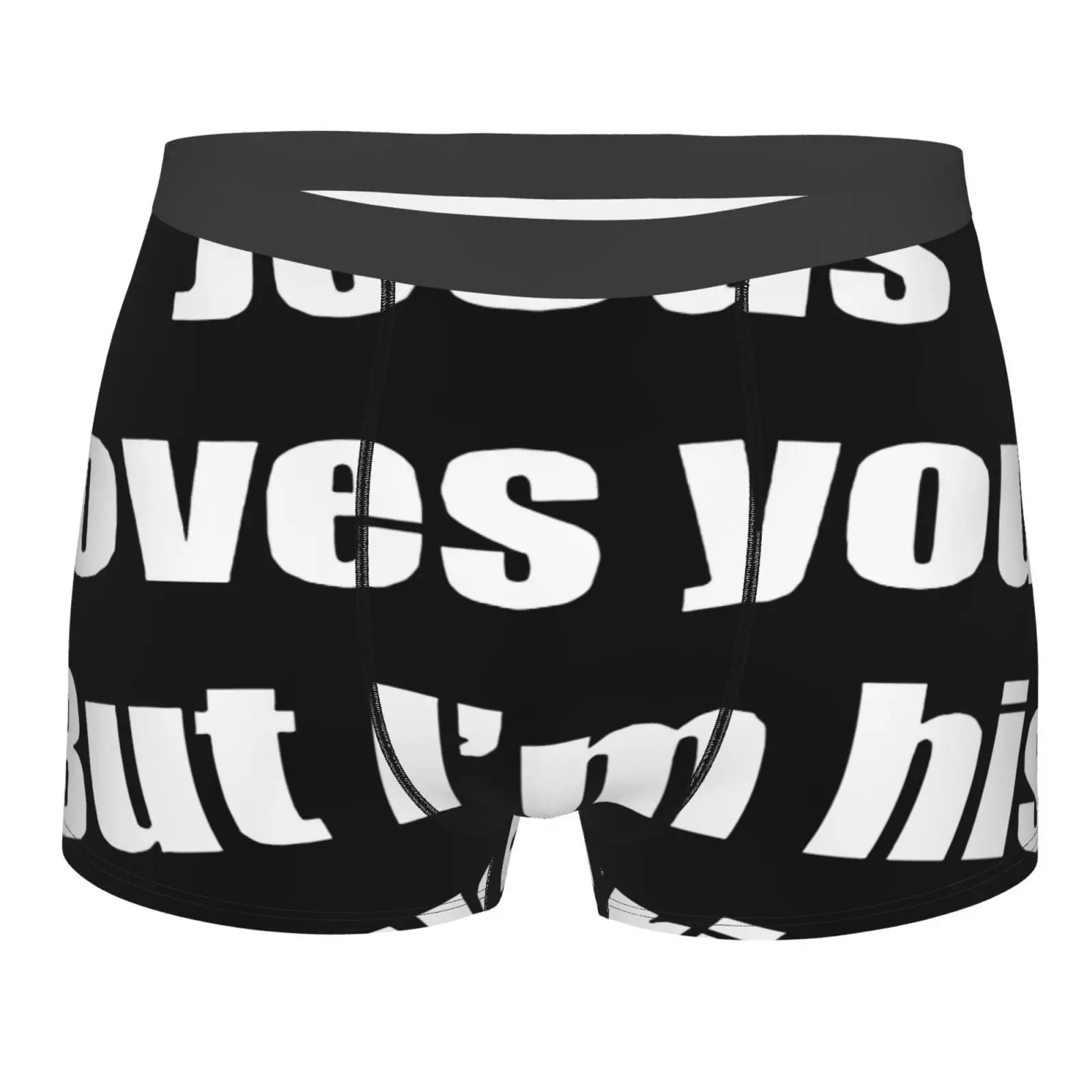 

Мужские трусы из полиэстера, эластичное нижнее белье, красные, с принтом Иисуса любит вас, но я его 3383