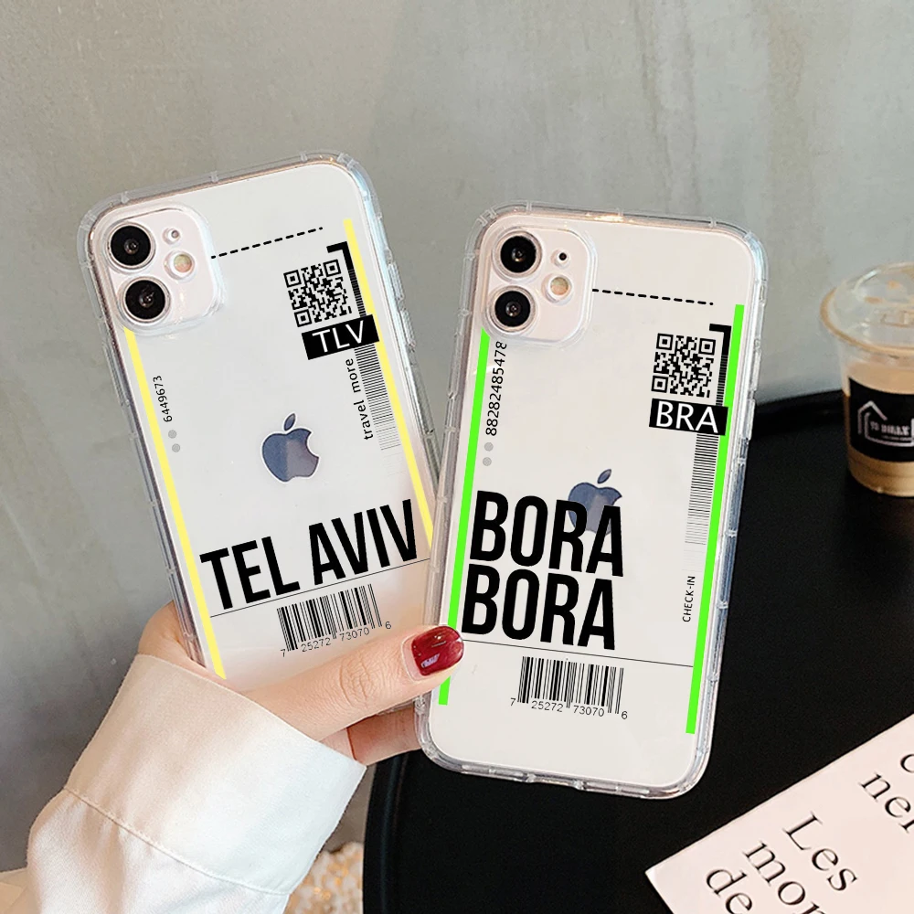 air ticket usa city london paris tokyo travel transparent phone case for iphone 11 12 13 mini pro xs max 8 7 6 6s plus x se xr free global shipping