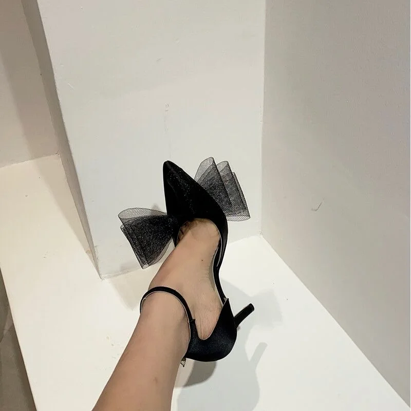 Big bowknot sexy high-heeled party point for women's shoes