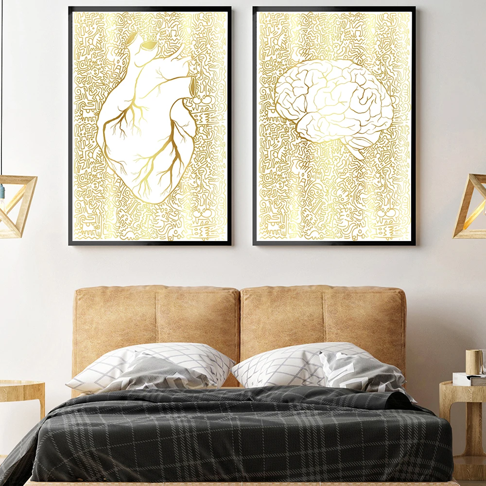 

Pure Mind Heart Abstract Art Painting Print Canvas Poster Modern Golden Colorful Picture for Living Room Home Wall Decor Cuadros
