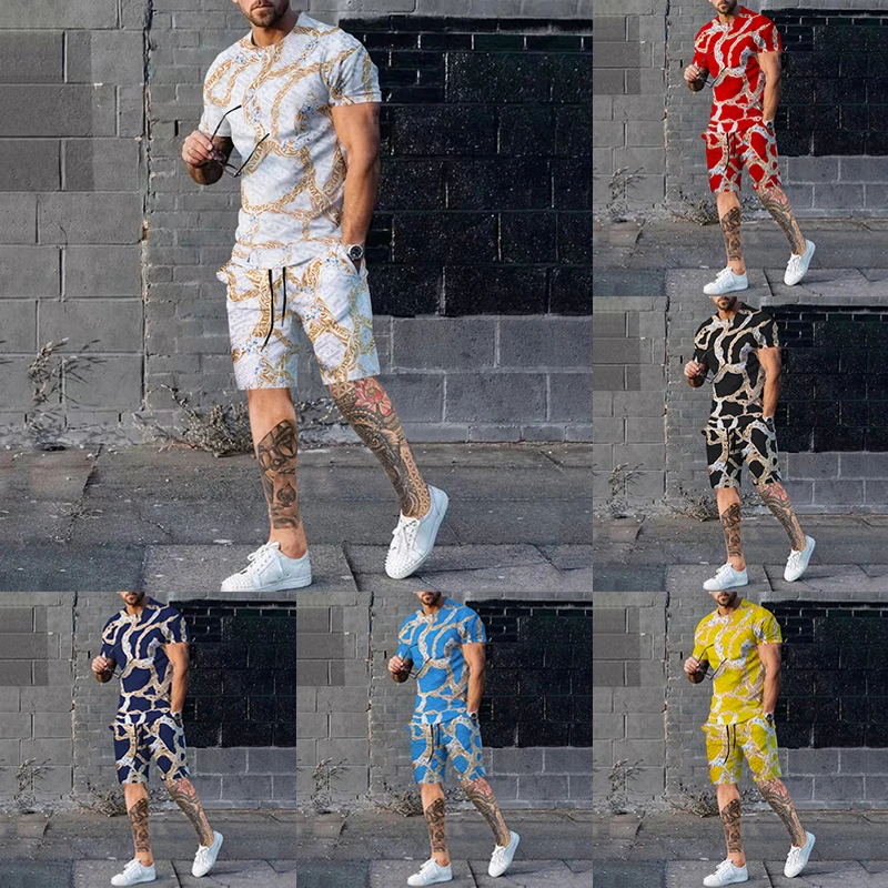 

Men's Autumn and Winter Pattern Loose Short-sleeved Trendy Sweater Shorts Casual Fit Suit Men's Sportswear Suit