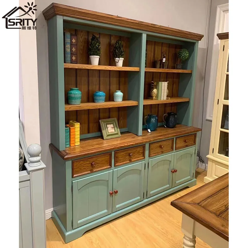 Lemari sederhana lemari multifungsi di pedesaan dengan rak-rak buku gaya Mediterranean.