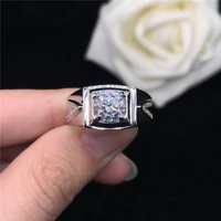 pure 18k white gold male ring 1ct diamond mens wedding ring best love promise jewelry gift for husband