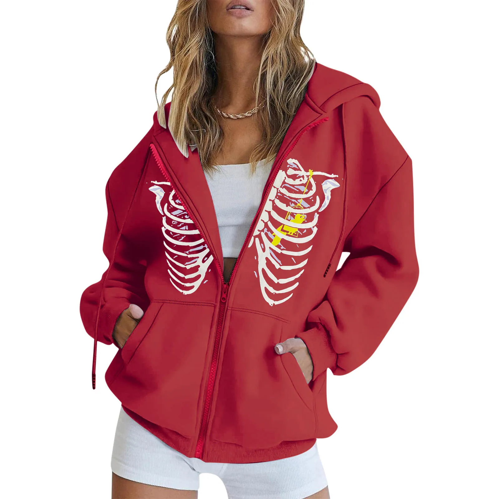

Womens Long Sleeve Hoodie Top Gothic Zip Lace Up Sweatshirt With Pockets Sweatshirt Jacket Snap Pullover Hoodie