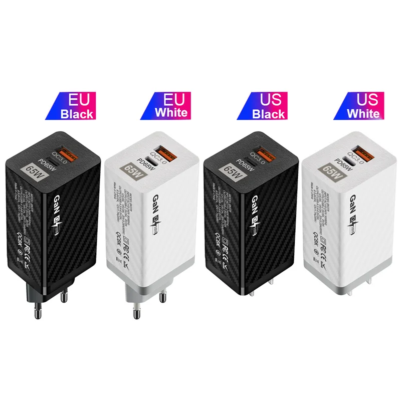USLION 65W GaN Charger QC 3.0 PD 3.0 Quick Charge Fast Charging For iPhone 13 14 Pro Xiaomi Type C PD USB Mobile Phone Charger