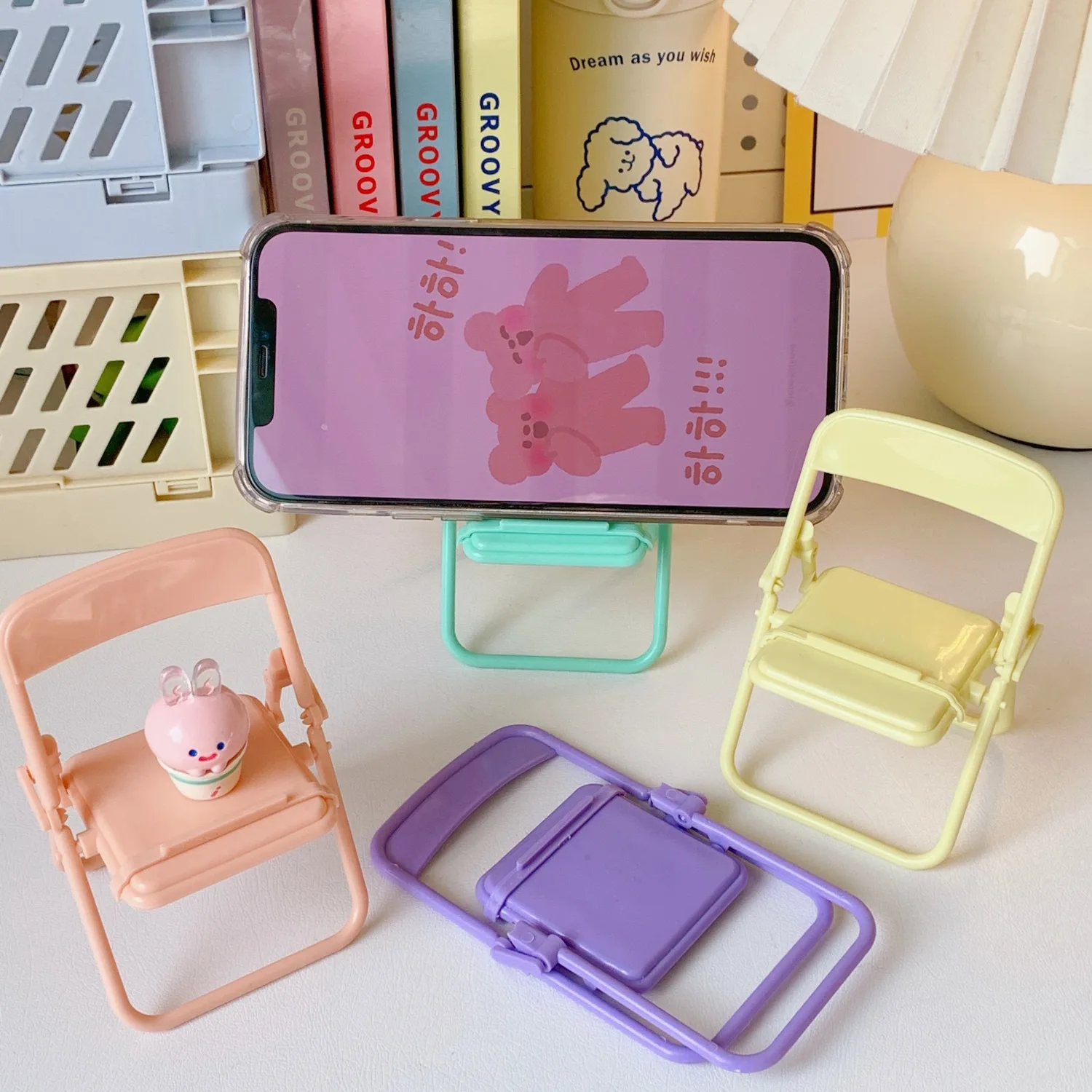 Cute Color Chair Adjustable Phone Holder Stand for IPhone 13 Pro Foldable Mobile Phone Stand Desk Holder Universal Lazy Bracket