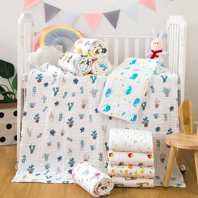 

110*110CM High-density Baby Muslin Blankets Newborn 6-layer 100% Cotton Gauze Bath Towel Baby Swaddle Wrap Bedding