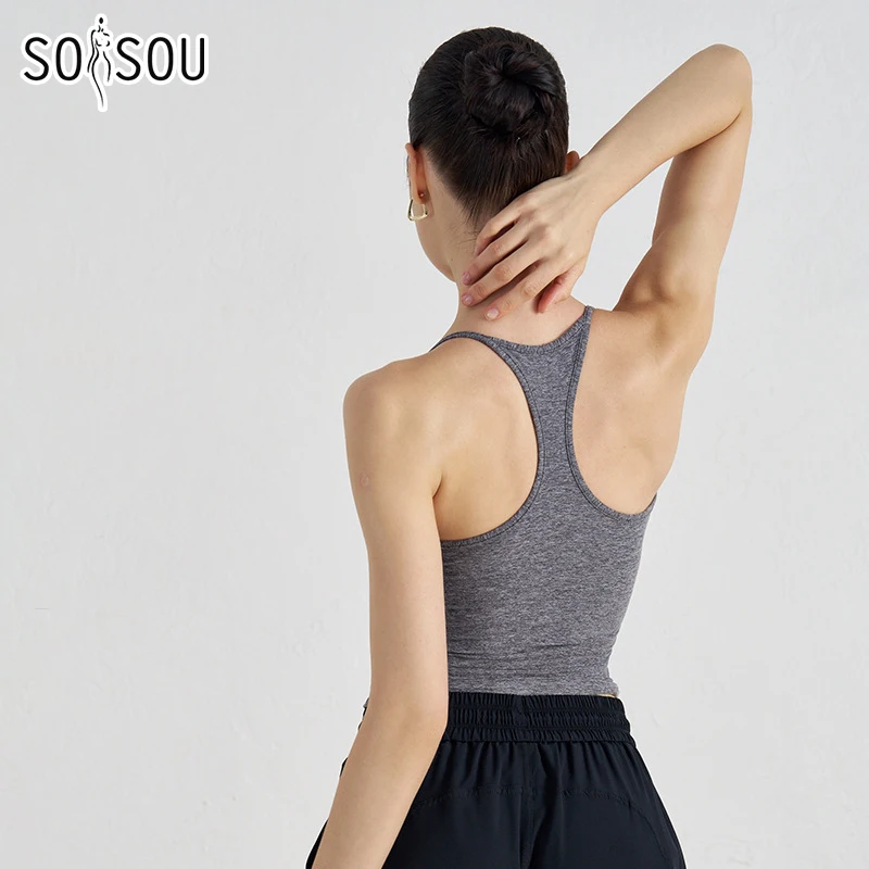 Фото SOISOU спортивный бюстгальтер для бега с фиксированными чашками, женский топ, облегающий топ для фитнеса, йоги, женское нижнее белье, одежда для тренировок в тренажерном зале, нейлоновые спортивные топы для йоги №1
