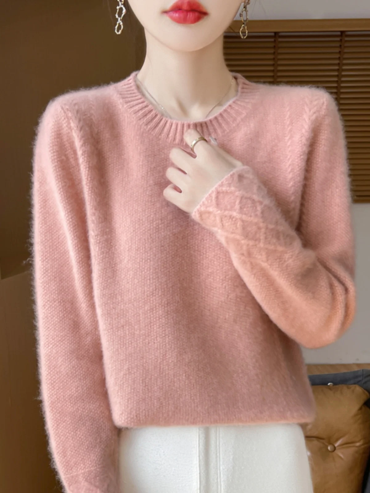 Popular ~ Autumn and Winter New Women round Neck 00% Woolen Sweater Thickened Diamond Jacquard Fashion Plus size Knit |