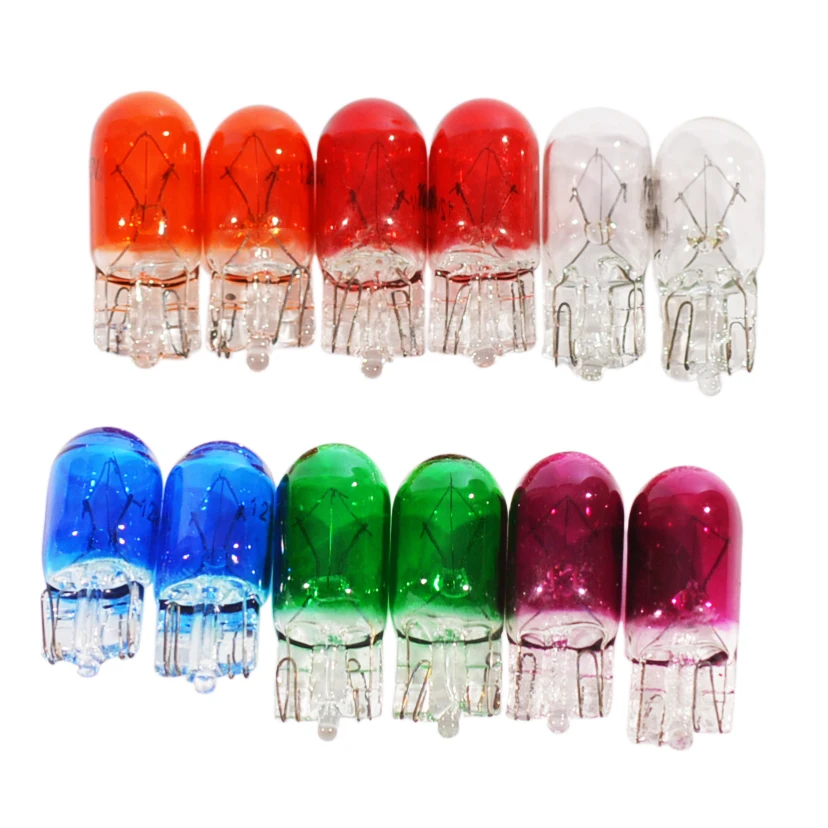 10 шт. 501 W5W XENON T10 Glass 12В 5 Вт W2.1x9.5d одноволоконная многоцветная автомобильная лампа |