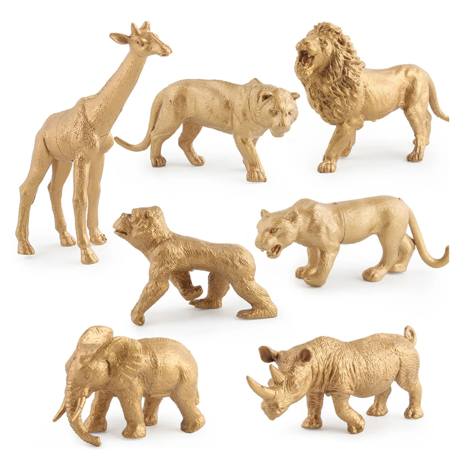 

7PCS Simulation Animal Model Gold Version Zoo Decoration Toy Plastic Forest Jungle Toys Educational Toy For Kids Birthday Gift