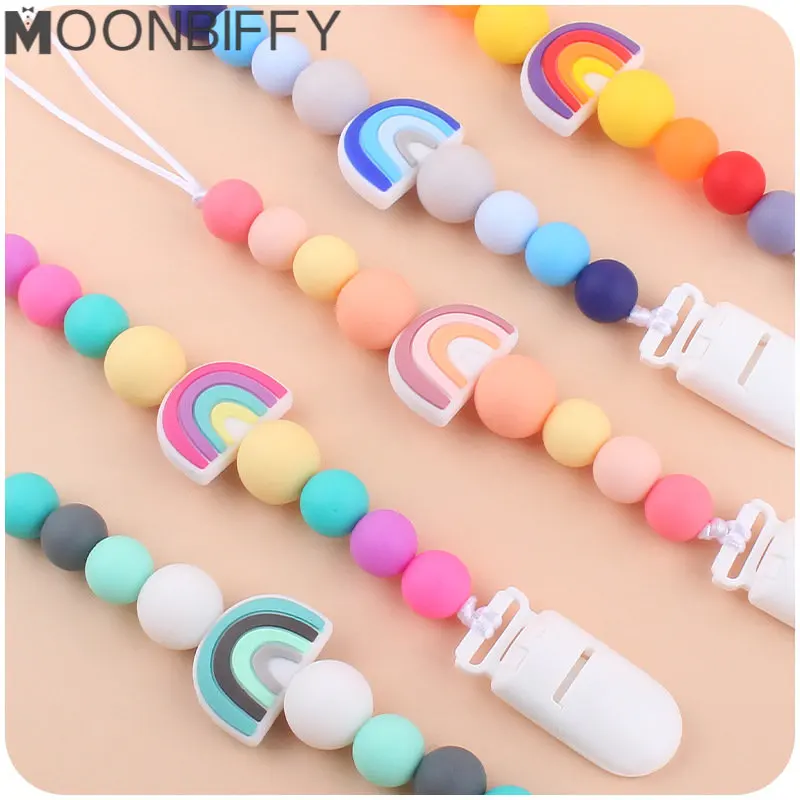 

Cartoon Pacifier Chain Cute Rainbow Silicone Pacifier Clip for Babies Girls Boys Infant Teething Soothie Toy Holder Teet