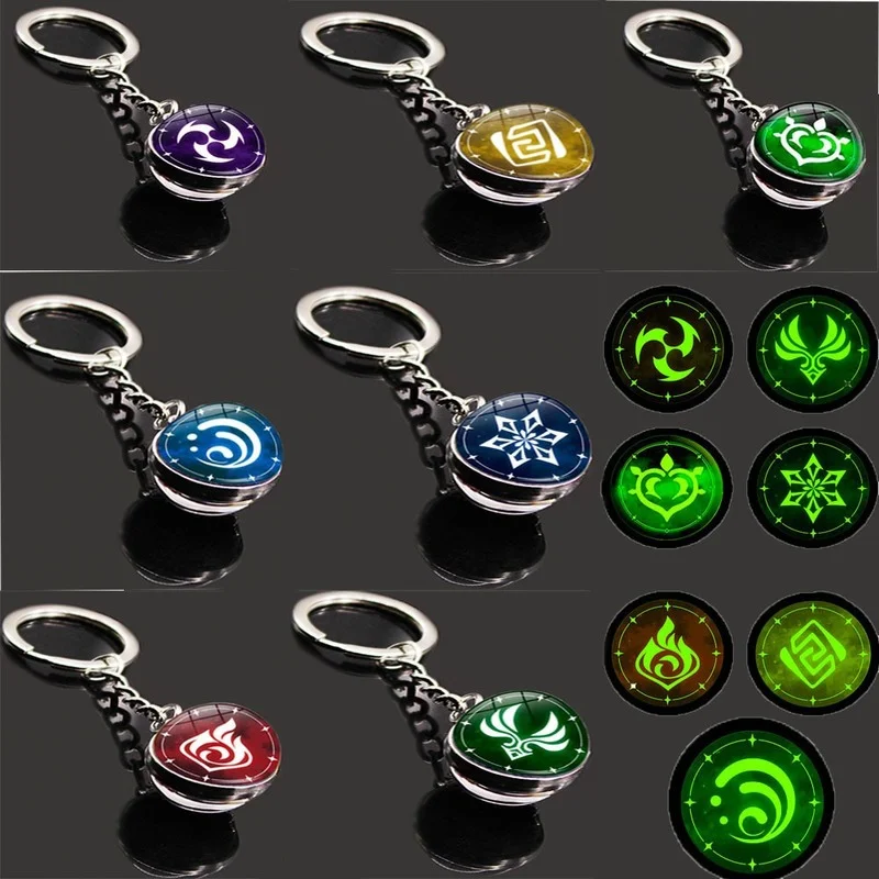 

Genshin Impact Keychain Double-sided Glass Eye of God Schoolbag Pendant Luminous Glass Accessories KeyRing